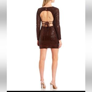 Homecoming Dillard’s Chocolate Brown Long Sleeve Open Back Sequin Dress